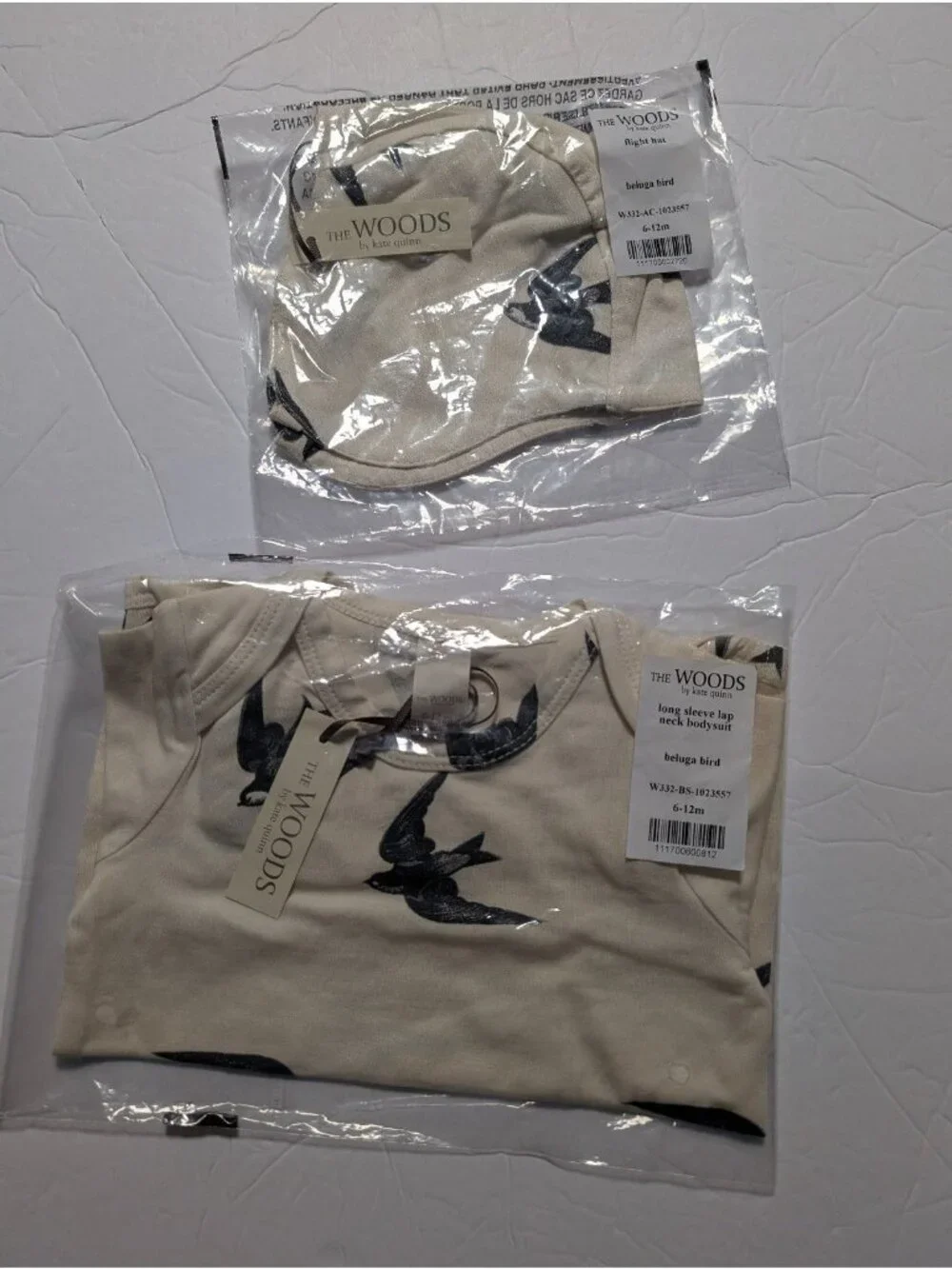 Kate Quinn Modal The Woods Beluga Birds Bodysuit & Flight Hat Bundle 6-12 Months
